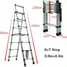 Vandise 4+5 5+6 6+7 Steps Aluminum Telescoping Ladder, A-Frame Folding Ladder Lightweight Portable Step Stool For Home Attic Loft, Max Load 150kg - Silver - View 9