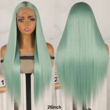 26 Inches 180% Density Long Silky Straight Hair Light Green Color Synthetic Lace Front Wigs 13x4 Lace Area Free Part Pre Plucked With Baby Hair Around Natural Hairline Glueless Heat Resistant Fiber Frontal Lace Replacement Wig For Fashion Women Girls Party Vacation Show Makeup Use Daily Wear - 橄欖綠 - 查看 3