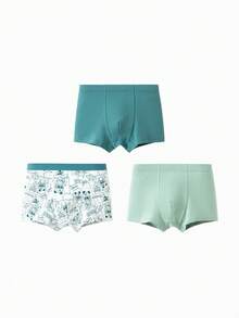 Balabala 男童棉质抗菌内裤3条装平角内裤 - 白綠色調 - 查看 1