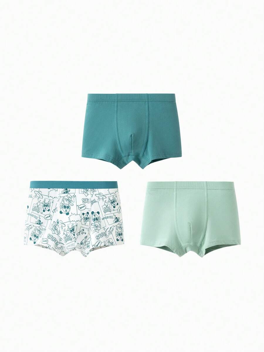Balabala 男童棉质抗菌内裤3条装平角内裤 - 白綠色調 - 查看 1
