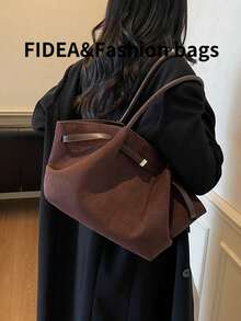 1pc Women's Large Capacity Handbag Vintage PU Leather Burgundy Red Large Capacity Handbag, Belt Decor, PU Material One Shoulder Tote Bag, Fashionable Retro Minimalist Style, Suitable For Women Shopping, Commuting, Daily Use, Bags For Ladies Fashionable