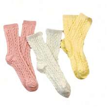 5 Pairs Of Macaron Mixed-Color Cable-Knit Socks: Soft & Elevate Your Daily Looks - 5 Pairs - 查看 6