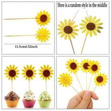 【24件向日葵蛋糕装饰】感恩节派对甜品桌必备。水果造型装饰搭配南瓜、枫叶元素，点亮节日蛋糕/甜品摆盘。家庭聚会/感恩节宴会装饰，传递温暖秋日派对的点睛之笔。 - 彩色 - 查看 4