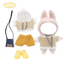 Gestreifter Hoodie und Shorts Sportanzug Set, für LABUBU, kombiniert mit Stofftasche und Schuhen, modische Accessoires, Merchandise, Geburtstags-/Feiertagsgeschenk (ohne Plüschpuppe)