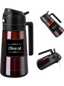1 件套厨房二合一防光玻璃橄榄油瓶和烹饪喷雾器，16 盎司高端深绿色玻璃油瓶，带 1 张贴纸，是烧烤、露营和沙拉的完美喷雾烹饪工具。