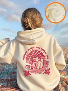 Tween Girl Tropical Print Pullover Sweatshirt Sweatshirt, Warm & Comfortable Thermal Lined Pullover Sweatshirt For Autumn/Winter - Apricot - View 3