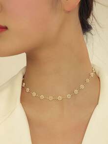 1pc Fashionable Summer Floral Drop Oil Chain Necklace - 黃金 - 查看 1