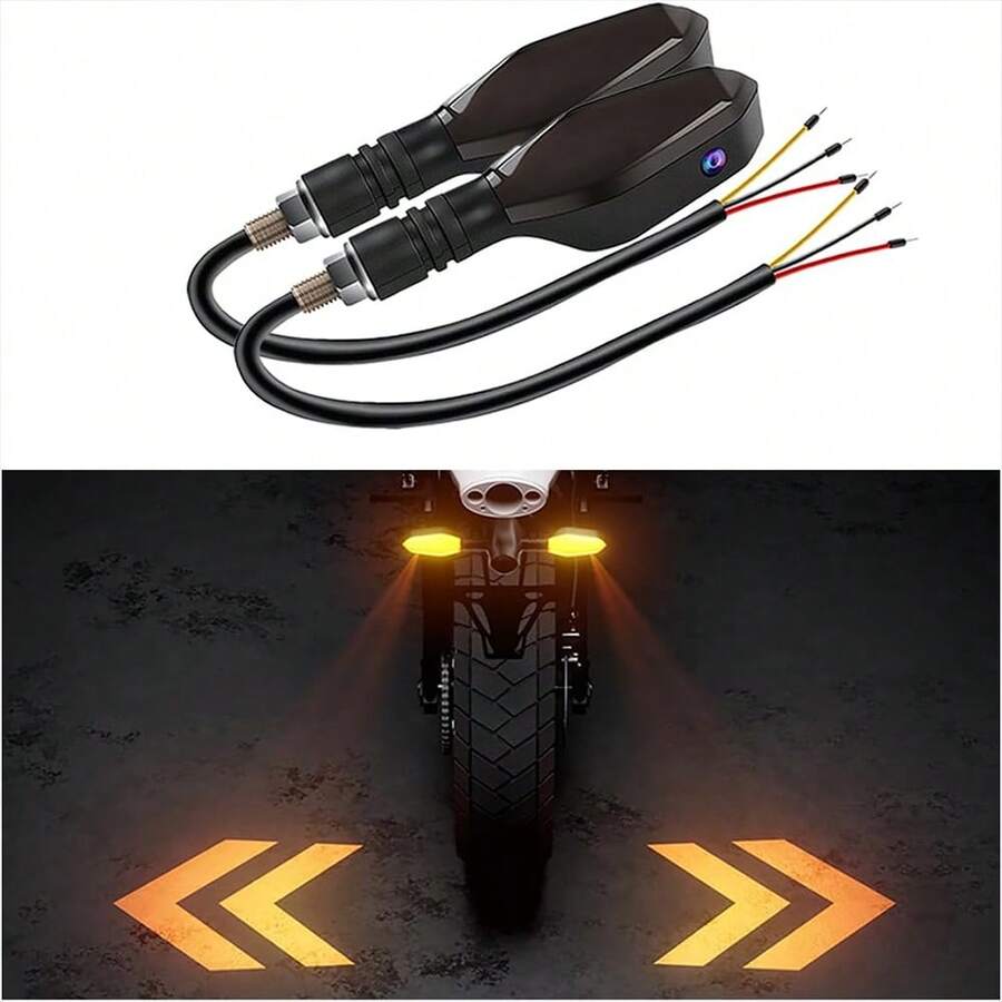 2PCS Universal Motorcycle Turn Signal LED Cold Arrow Indicator Projector, 27 RGB Flowing Daytime Running Lights - Amber Motorcycle Signal Turn Signal