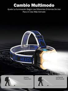 Faro LED de luz potente, carga de alto brillo, linterna montada en la cabeza, lámpara súper brillante para pesca nocturna, minería, al aire libre de larga duración - Negro - Ver 6