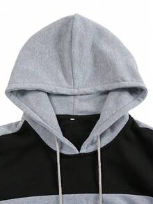 Conjunto de Moletom Casual com Calça e Blusão de Forro Polar com Contraste de Cores para Homens, Outono/Inverno - Preto - Visão 7