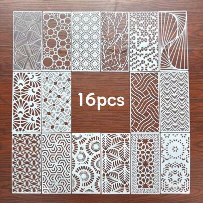16 Stücke geometrische Textur Hohlschablone, Schlangenhautmuster kreative Stoff-, Wand- und Holzbrettschablone zum Sprühen, wiederverwendbar und waschbar