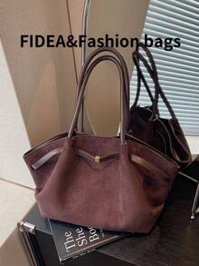 1pc Women's Large Capacity Handbag Vintage PU Leather Burgundy Red Large Capacity Handbag, Belt Decor, PU Material One Shoulder Tote Bag, Fashionable Retro Minimalist Style, Suitable For Women Shopping, Commuting, Daily Use, Bags For Ladies Fashionable