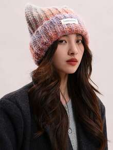1 件渐变色猫耳毛绒针织帽，女士保暖护耳帽，百搭针织防寒帽，适合秋冬季女士 - 針織帽 - 查看 3