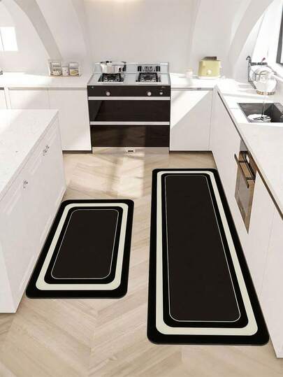 1片黑色简约硅胶植绒厨房垫。吸水性强，防污，防滑，易于清洁。可用作厨房垫、餐厅垫、走廊垫、洗衣房垫或房间装饰。