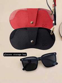 女士大容量时尚眼镜袋，带挂绳，PU材质时尚眼镜盒，便携式防压时尚眼镜保护套，高端自封袋 - 彩色 - 查看 7