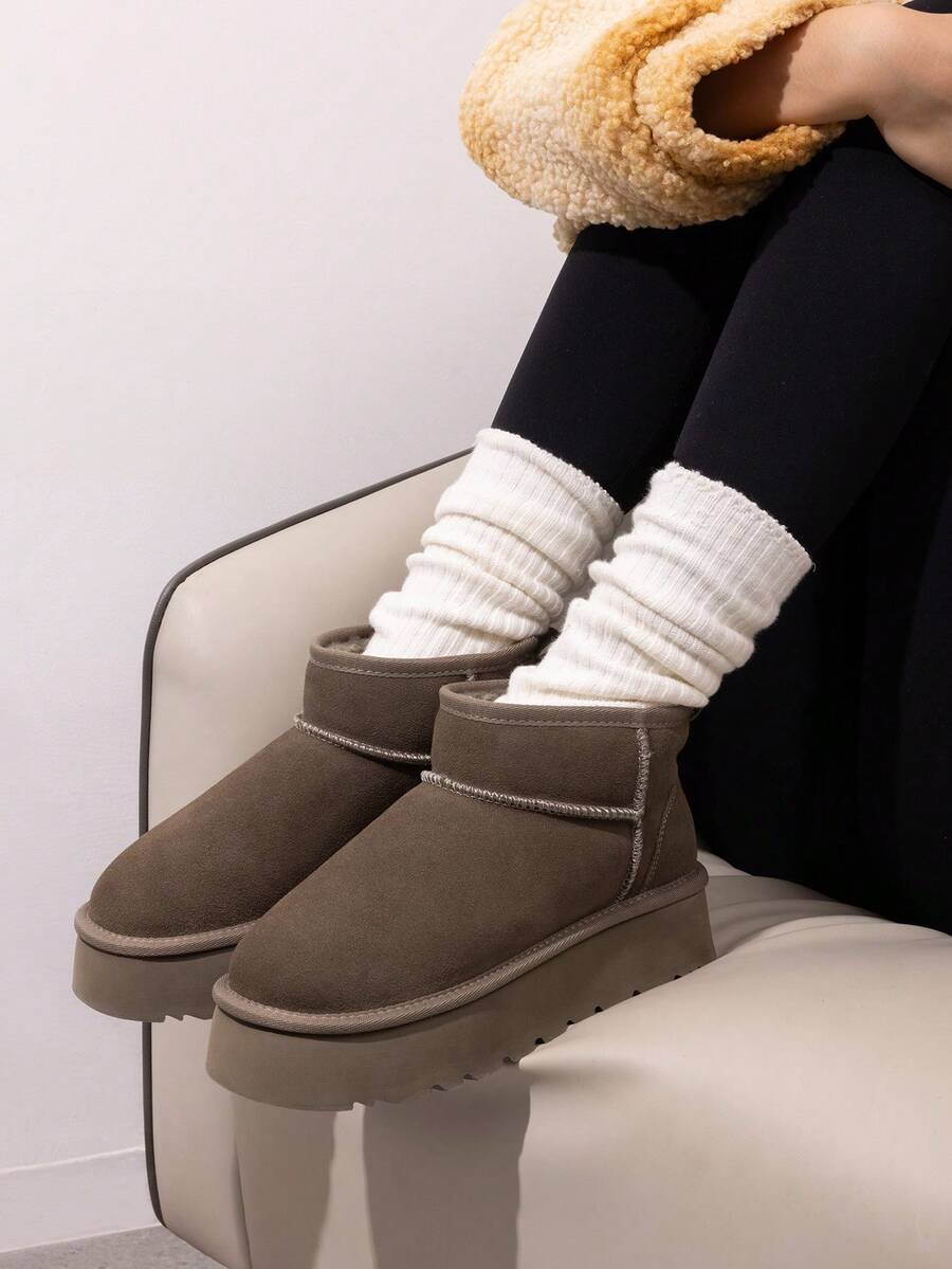 Women's Snow Boots Genuine Suede, 1.5 Inch Platform Fuzzy Winter Water Resistant Mini Ankle Boots Stable Lightweight Booties Anti-Slip With Memory Foam Festival Outdoor Boots - Màu nâu nhạt - Xem 1