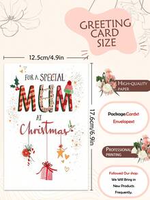 1PC Holiday Christmas Card For Mom - Star Pattern, Paper Material, Festive Celebration Theme, With Envelope, Perfect For Any Recipient - Multicolor - View 4