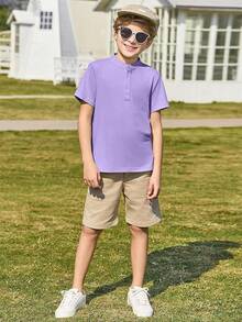 Halloween Kids Costumes Boys Short Sleeve Henley Shirt Casual Button Front Summer-Shirts Tops Tees-14 Years