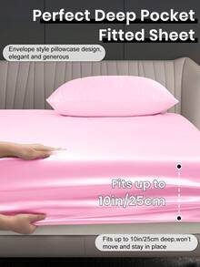 3/4pcs Satin Fitted Sheet Set, Bedding Set, Bed Sheets, Solid Color Bed Sheet Set, Pink Bedding Set, Mattress Cover Set, Skin-Friendly Bed Cover Set,  Soft And Comfortable Bedding, 1pc Flat Sheet, 1pc Fitted Sheet With 1/2pcs Pillowcase, Deep Pocket, For Single/Twin/Full/Queen/King Bed Sizes, Luxury Bedding, Machine Washable, Cool Touch For Sleeping, Perfect Valentine's Day Gift, Valentine's Day, Valentine's Gift - 粉色 - 查看 4