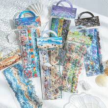 10 件海滩、海滨、云彩、油画、森林、风景贴纸、长装饰贴纸、物品装饰贴纸、手册材料贴纸优质防水乙烯基贴纸适用于剪贴簿、日记本和笔记本电脑 - 耐用且装饰性的成人剪贴簿用品贴纸书架透明贴纸书封书贴纸书