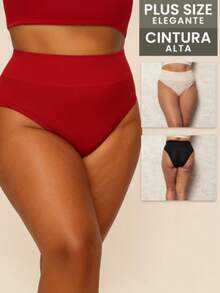 Kit Calcinha Plus Size Confortável Cintura Alta Modeladora - Multicolorido - Visão 3