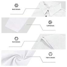Men's White Linen Polo Collar Long Sleeve Shirt, Half-Button Design, Suitable For Beach Vacation, Back To School, 4th Of July Gathering & Tropical Travel, Autumn/Winter Layering