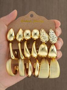 36 件/48 件/18 件套装简约 C 形珍珠耳环套装，适合女士，适合约会、度假、日常搭配 - 金黃色 - 查看 14