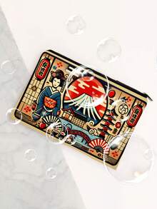 1pc Japanese Traditional Print Makeup Bag Large Capacity Zippered Cosmetic Pouch, Durable Polyester Travel Organizer With Braided Details & Vibrant Geisha, Pagoda, Cherry Blossom Design - Perfect Gift For Women, Pet Lovers, Avocado Fans, Sturdy Zipper Closure,Pouch,Makeup Pouch,Travel Essential - Multicolor - View 5