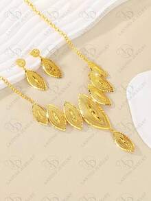 24K Gold Plated Dubai Novelty Earrings & Necklace Jewelry Set, Elegant For Party, Wedding, Anniversary, Dress Up Or Casual Wear - Gold - View 10