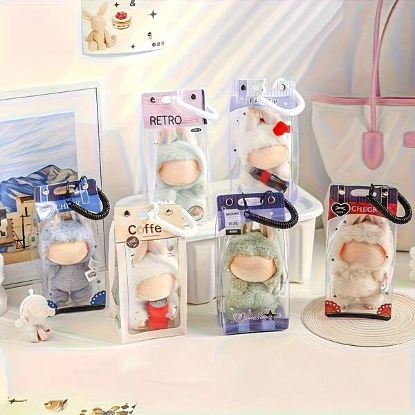 1 Piece/Transparent Dust-Proof Storage Bag, Suitable For LABUBU Plush Toys, With Spring Keychain (Spring Hanging Rope Color Random) - High-Quality Transparent Plastic Display Cabinet Suitable For Plush Toys - A Precious Gift For Toy Enthusiasts, With Clear And Visible Content Design