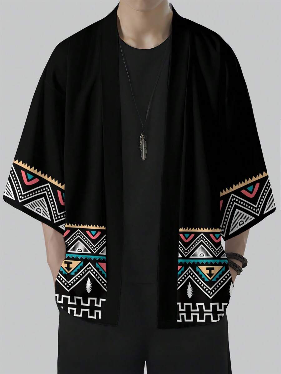 男士休闲开衫，中国风汉服开衫，休闲夏装 - 黑色 - 查看 1