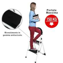 Bakaji Scala Scaletta Pieghevole Salvaspazio con Gradini Antiscivolo e Maniglione Sgabello Scaletto Struttura in Acciaio e Rivestimento in Gomma Portata massima 150kg - nero - Visualizzare 3