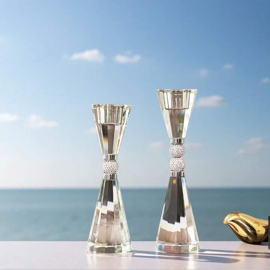 1 Stück Kristallglas Kerzenhalter Set, luxuriöse dekorative transparente Kerzenhalter, geeignet für Hochzeitsempfänge, Wohnzimmer, europäischer Stil Wohndekoration. - Transparent - Übersicht 1