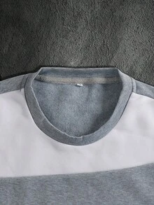 Moletom Casual de Manga Longa com Gola Careca, Listras Coloridas e Recortes - Cinza Claro - Visão 6