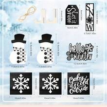 9pcs/Set Hello Winter Christmas Snowflakes Snowman Wooden Ornaments, Christmas Table Centerpieces Decorations, Merry Christmas Layered Tray Decor Ornaments, Christmas Day Decor, Christmas Gifts (No Tray) - Multicolor - View 2