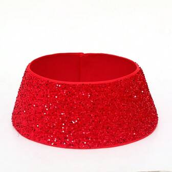 1 pièce Jupe pour sapin de Noël, matériau en sequins rouges créatifs, décoration de Noël pour la maison, clôture de sapin de Noël, décoration du bas du sapin de Noël, décoration d'ambiance pour le Nouvel An 2026, décorations d'intérieur/extérieur, décoration de Noël 2025