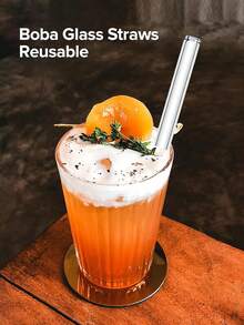 4 Pcs Boba Straw Glass Smoothie Straw Reusable Drinking Straw, Reusable Glass Clear Boba Straws And Brush, 14mm X 215mm Long Extra Wide Drinking Smoothie & Bubble Tea Straws, Vegetable Salad & Milkshake Straws