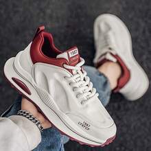 Zapatos casuales para hombre del 2024, diseño de suela gruesa y de moda de corte bajo, zapatillas deportivas con bloques de color  Letras  Colorblock    Deportivo    ANUDADO  Ojales - Blanco - Ver 6