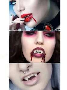 1 对/3 对/6 对万圣节吸血鬼僵尸假牙尖牙恶作剧玩具派对服装化妆舞会血腥假牙派对用品 - 白色 - 查看 2