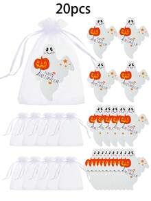 1 pièce/10 pièces/20 pièces/30 pièces/50 pièces/100 pièces Sacs cadeaux d'Halloween, Sacs cadeaux de bonbons, Supports en papier pour sucettes d'Halloween, Cartes support pour sucettes fantôme citrouille d'Halloween, Carte en papier Joyeux Halloween