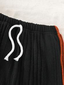 2pcs/Set Young Boy Casual Dinosaur Embroidery Solid Color Ribbed Splice Long Sleeve Half-Zip Sweatshirt And Pants Set, Suitable For Leisure, Sports, Daily Wear, Outdoor, School, Spring & Autumn