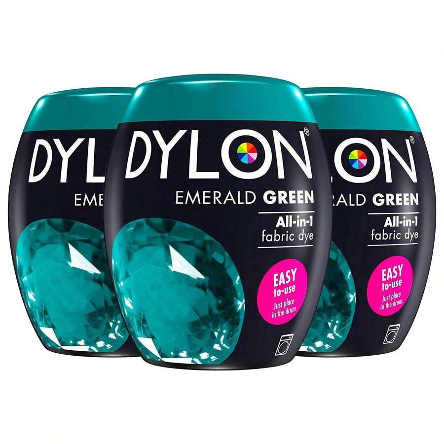 Dylon Washing Machine Fabric Dye Pods 3 Pack 350g Each For Clothes, Home Textiles And Soft Furnishings, Convenient Solution For Colouring And Reviving Fabrics At Home - Emerald Green - View 1