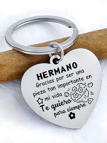 1pc Heart-Shaped Stainless Steel Keychain, Sibling Gift, Best Brother Metal Keychain, Gift For Men, Sibling Gift - Multicolor - View 7