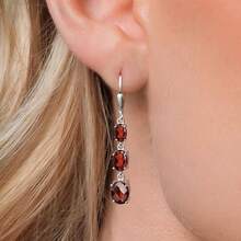 Gem Stone King 3-Stone Leverback Drop Dangle Earrings Women |   925 Sterling Silver |   Gemstone Birthstone |   Oval 8X6MM 7X5MM And 6X4MM |   Fine Jewelry Gifts Her Mom Women Wife - 石榴石/棋盤格,一月 - 查看 3