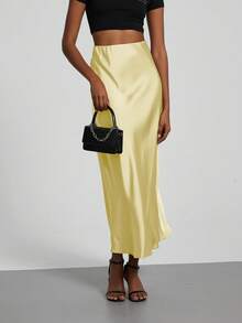 Se-Helo Fashion Women's Elastic Satin Finish Maxi Skirt - Sunlight Yellow - Sunlight Yellow - View 5