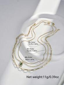 3 件套简约链条项链套装，配立方氧化锆吊坠，多层回形针式女士项链，适合夏季假日配饰（扣环数量随机）