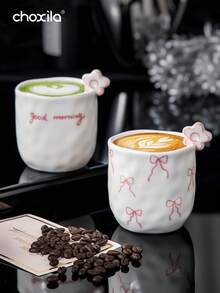 choxila 1 件陶瓷咖啡杯，带有立体花朵装饰的杯子，清新可爱的风格马克杯，适合接待客人的杯子，适合沙特国庆节礼物，家庭，庭院，下午茶 - 咖啡杯 - 查看 5