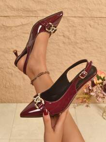 Women's Fashion High Heel Shoes, Burgundy High Heel Sandals, Suitable For Wedding, Party, Holiday, Festival, Women Shoes
