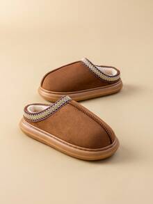 Flauschige Hausschuhe, modisch vielseitig mit dicker Sohle, warm gefüttert, rutschfest, geeignet für Innen- und Außenbereich für Damen und Herren im Herbst/Winter - Kaffeebraun - Übersicht 4