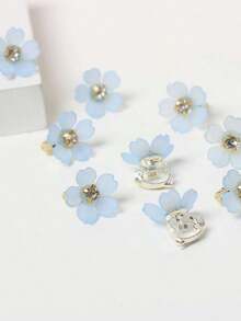 10pcs Crystal Flower Hair Clips, Summer Beach Braid Hair Accessories For Women Claw Clips Hair Claws Hair Barrettes, School Stuff - trắng - Xem 4